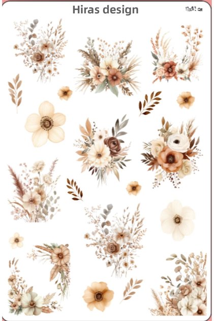 17X25Cm Bohemian Soft Flowers Sticker Sheet Decal Laptop Sticker for Planner Agenda Scrapbook