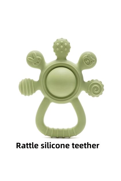 Rattle Silicone Teether (Animal Pattern, Palm Shaped)