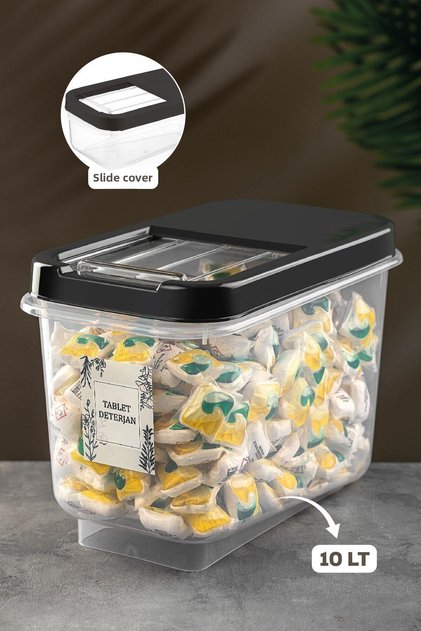 Sliding-Lid 10 L Tablet Detergent Storage Box - Labeled Detergent Storage Container Anthracite