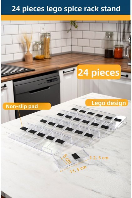 Mienda Home 24-Piece Clear Crystal Lego Stand Spice Rack Stand Multi-Purpose Organizer Organizer