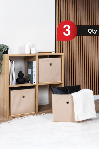 Beige 3-Piece In-Cabinet Laundry Toy Organizer Storage Box Organizer Without Lid 30X30X30 cm