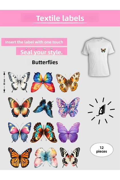 Iron-On Clothing Tag Butterflies Set of 12
