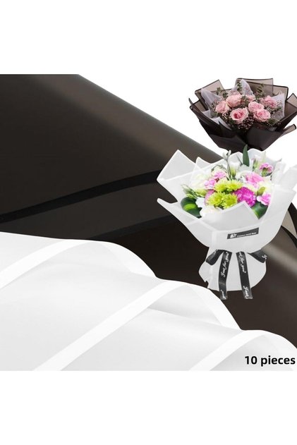 Flower Wrapping Paper Set, White-White&Black-Black, Matte Transparent Bouquet Wrapping Paper, 58X58 Cm, 10 Pieces