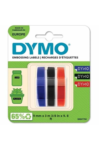 9 mm X 3 Meters Triple Blister - Red Blue Black Embossing Strip