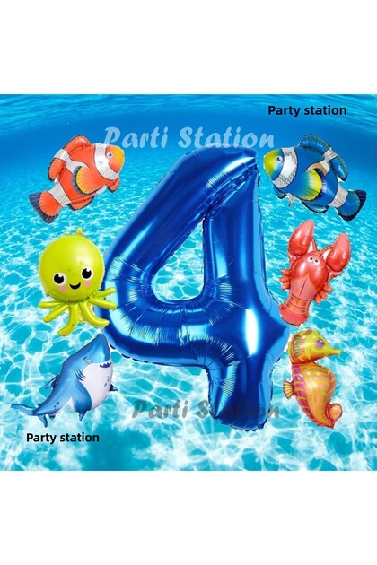 Ocean Animals 4 Year Old Birthday Balloon Set Sea Creatures Shark Octopus Red Fish Set
