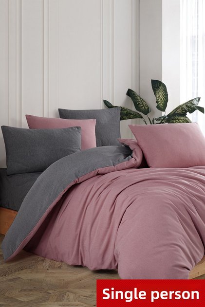 Single Duvet Cover Set with Fitted Sheet | Plum-Grey