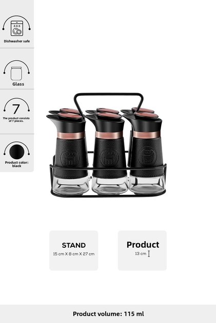 Latin Leather 6-Piece Glass Spice Set with Stand