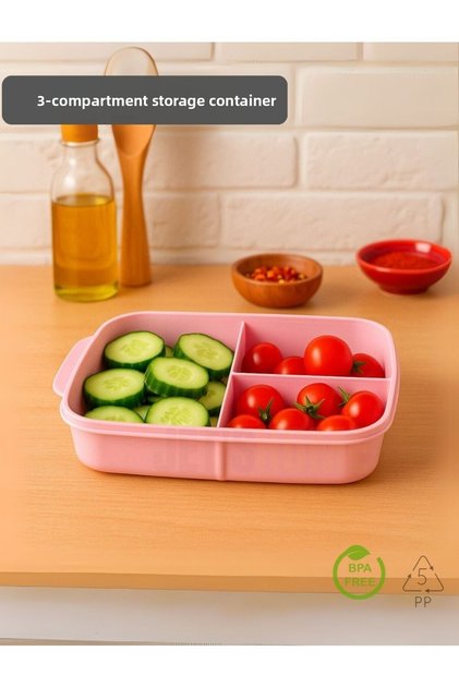 3 Compartment Storage Container Bpa Free Nutrition Container Air Free Container Pink 1500 ml