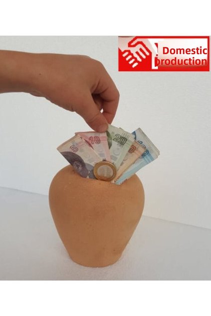 Small Earthenware Piggy Bank, Cannot Be Opened Without Breaking, Natural.