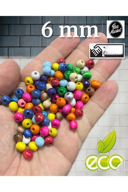 6 mm Mixed Color Wooden Beads 80 Gr Avg. 500-600 Pieces