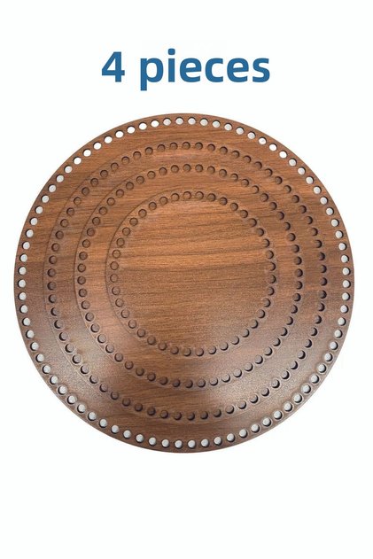 Wooden 3 mm Mdf Circle Basket Tray Base Walnut Single Face 4 Pack