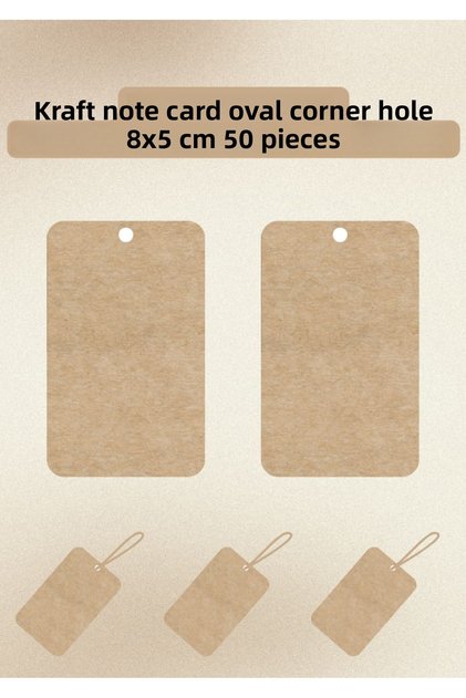 50 Pieces 8x5 Cm Kraft Unprinted Card Business Card Note Card Gift Note Oval Cornered with Hole