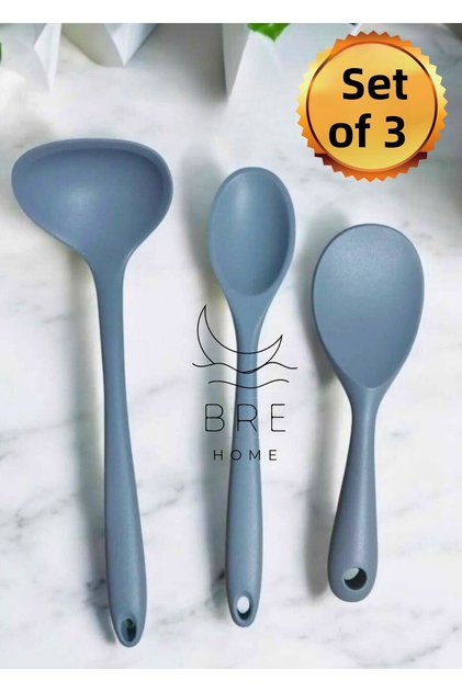 Ultra Hard Tip Silicone Spoon Set - High Temperature Resistant Serving Rice Ladle Anthracite
