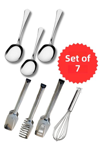 7-Piece Serving Tongs and Whisk Set/3 Steel Serving Spoons 4 Pastry Pasta Salad Whisk Set