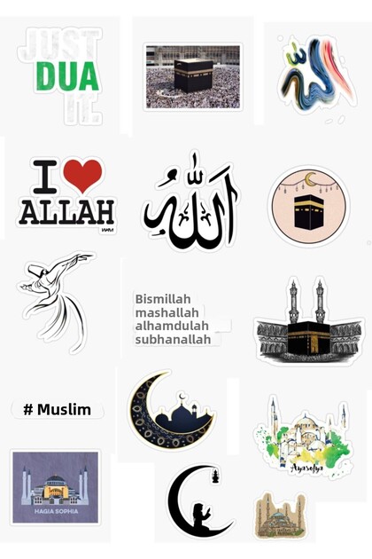 Set of 15 Religious Stickers with Islamic Design
