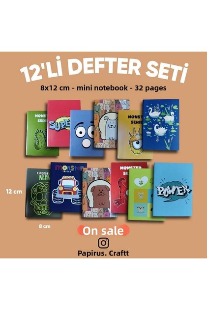 SET DE 12 MINI CARNETURI FĂRĂ LINII A7 (8cm x 12cm) MINI CARNET
