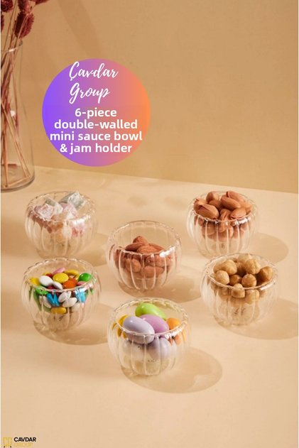 6-Piece Double Walled Striped Mini Sauce Bowl & Jam Bowl 6 Pieces Glass Mini Dragee Bowl Turkish Delight Bowl