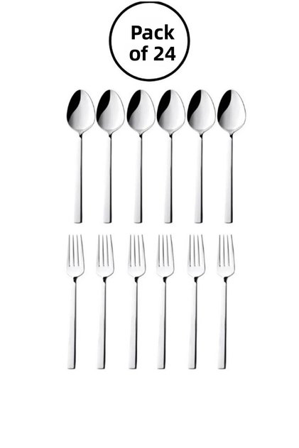 24 Pieces 12 Dessert Spoon 12 Dessert Fork Stick Luxury Model (Stainless Steel)