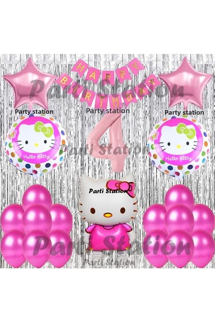 Hello Kitty Balloon Set Age 4 Hello Kitty Cute Cat Concept Pink Figure Birthday Party Balloon Set