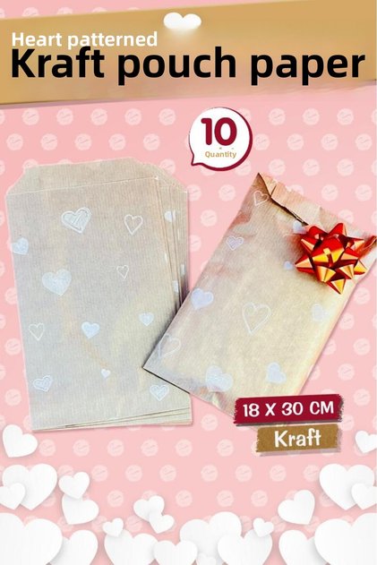 Heart Pattern Paper Bag, Kraft 18X30Cm - 10 Pcs-T1207