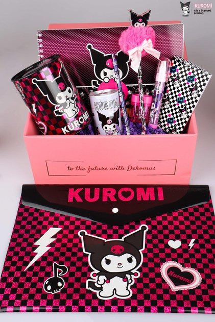 Dekomus Gift Box Special Boxed Licensed Kuromi 9-Piece Stationery Set Picture Notebook, Ribbon-Edged Box