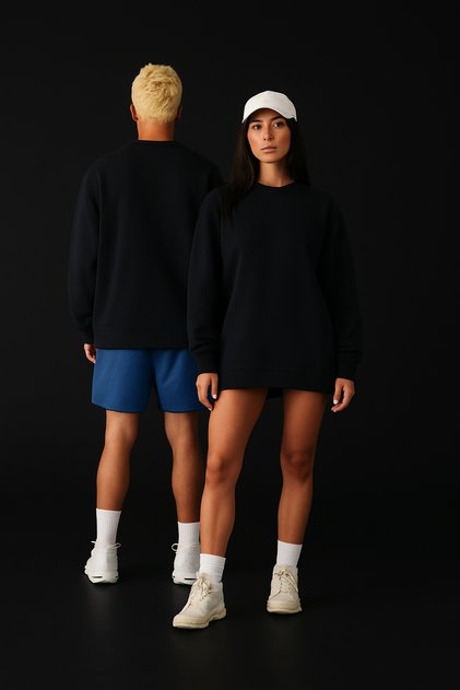 Lenithra Basic Oversize Black Unisex Sweatshirt