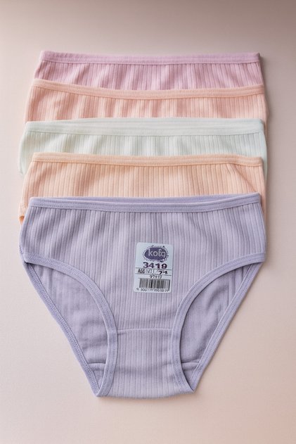 KOTA Girl's Ribbed natural cotton Assortment 5 pieces slip panties