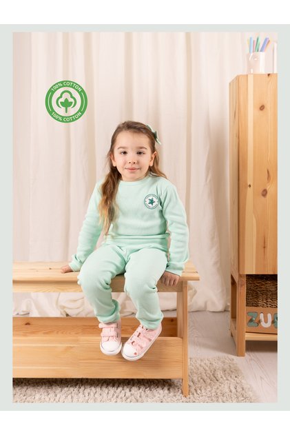 Unisex Children's Cotton Ribbed Bottom Top Set - Mint