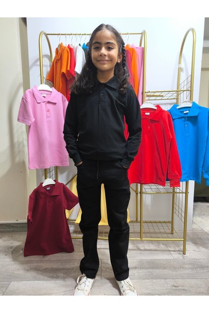 Unisex Long Sleeve Polo Neck School and Casual Ribbed Children's Teenage T-Shirt Breathable Fabric