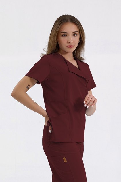 Single Top Special Collar Doctor and Nurse Surgical Scrub with Invisible Zipper Burgundy | BRLMEDİKAGO