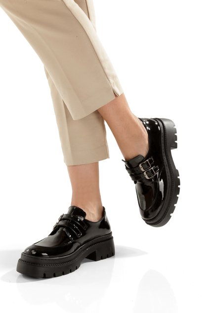 COREA OXFORD PANTOF DE DAME CU CATARAMA DOBLE PIELE NEGRA TAC 4 CM