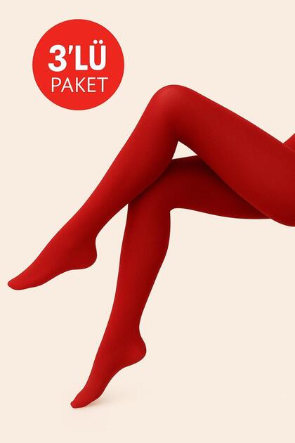 Women's 3 Pack Red Pantyhose Medium Thick Mus Micro 40 Den Opaque Matte Pantyhose