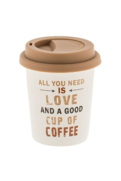 Ceașcă de cafea albă mată cu mesajul „TOT CE AI NEVOIE ESTE LOVE” și capac din silicon 280ml
