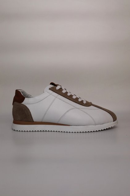 White Beige Leather Men's Sneakers - Stylish and Comfortable Men's Sneakers