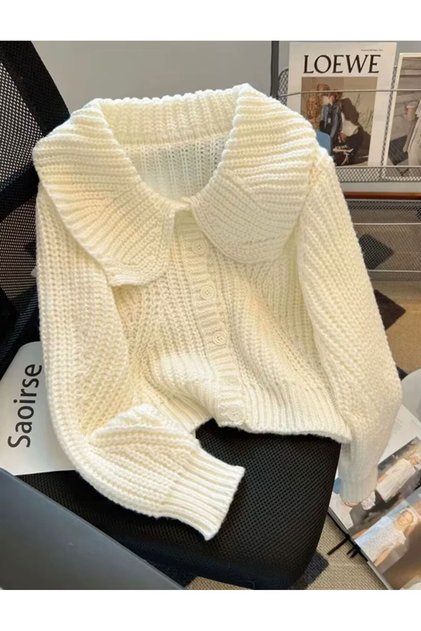 Baby Collar Vintage Long Sleeve Knitwear Women's Buttoned Cardigan