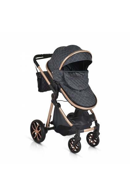 Carucior 2in1 transformabil Alma Black cu Sezut reversibil,Cadru din aluminiu,Roti EVA rezisten