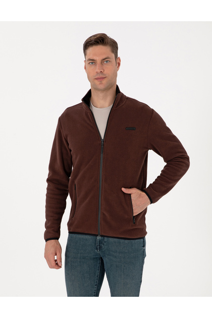 Brown Regular Fit Fleece Cardigan 50314014-Vr029