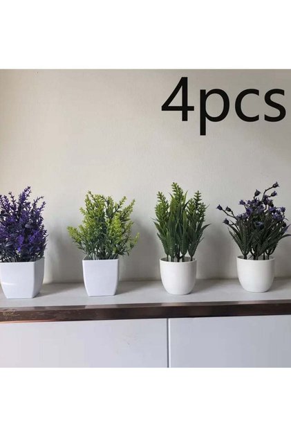 4-Pack Mini Artificial Potted Plants – Real-Looking Greenery & Flowers in White Pots for Any Room |