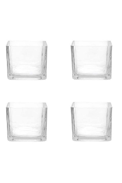 4-Piece Transparent Cubic Vase Set Clear 10 x 10cm