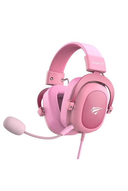 Căști de gaming pentru PS4/PS5/XBOX, cu microfon, cablu de 2 m, 53 mm, mufă jack de 3,5 mm, H2002d, roz