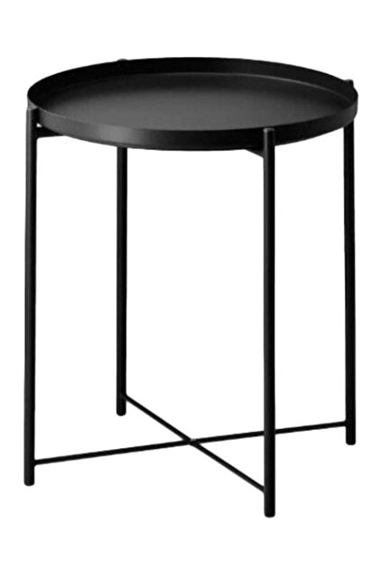 Steel Tray Table with Detachable Round Tray Top, Waterproof Black 25x48x4cm