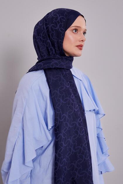 Navy Blue Geometric Pattern Grazia Shawl