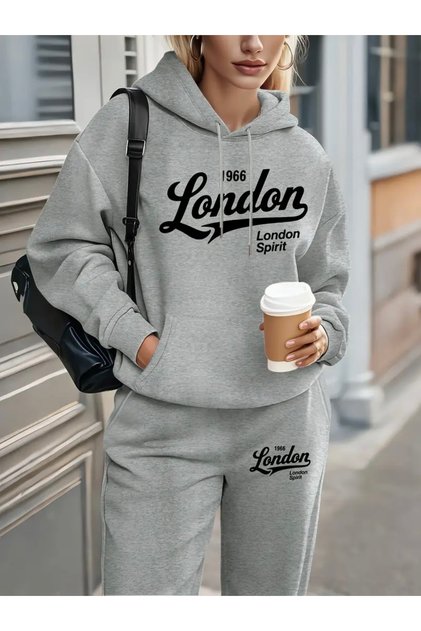 London Printed Unisex Women/Men Hooded Oversize Bottom/Upper Tracksuit Set