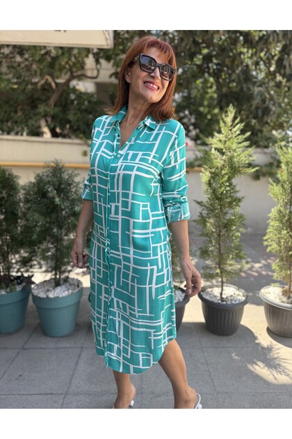 فستان قميص فيسكوز بخط أزرق