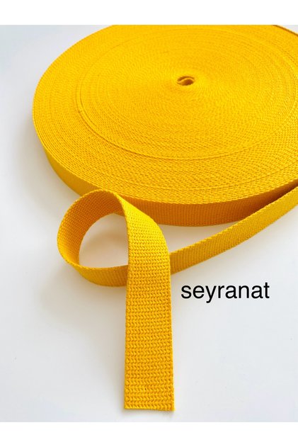 3 Metre 3 cm Dar Dokuma %100 PAMUK Kolon Şerit Sarı Renk Çanta Askısı Sapı