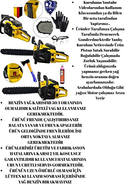 Lieber German LGSS5800 Benzinli Ağaç Odun Kesme Bıçkı Motoru + Dal