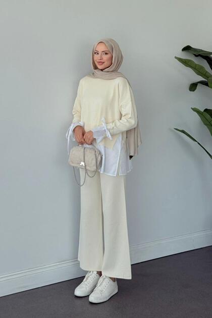 Turuva Shirt Detailed Knitwear Set Cream
