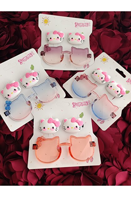 MutluBiDünya Kız Çocuk 3-10 Yaş Uyumlu Gözlük ve Hello Kitty Toka