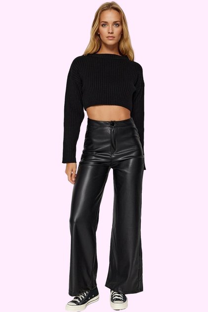 Women Fashion Wide Leg Faux Leather Pants High Waist Elastic Waist Stylish Design Durable Material