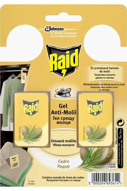 Pastile gel anti-molii Raid cedru 2buc